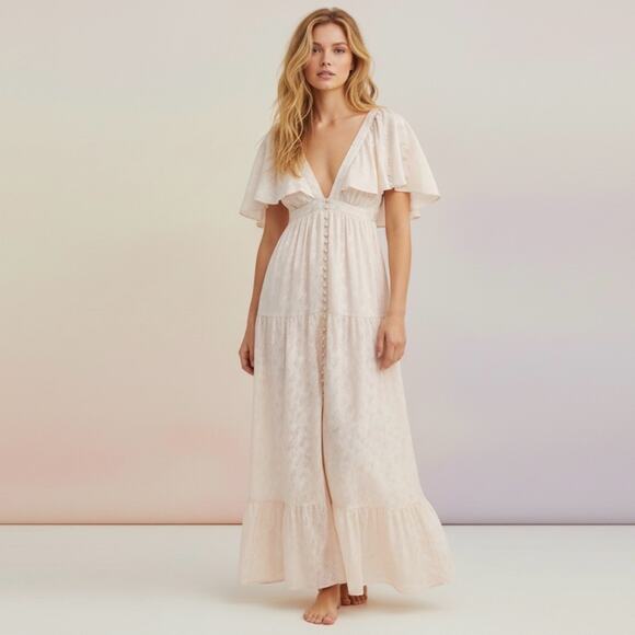 Free People Dainty Ethereal Fairy Cha Cha Maxi Dress in Ivory Cream Size Large - Picture 15 of 16